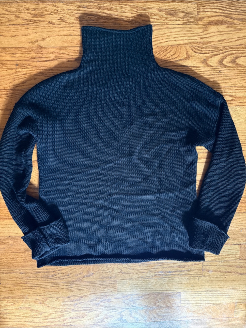 DKNY Black Funnel Neck Knit Wool Sweater